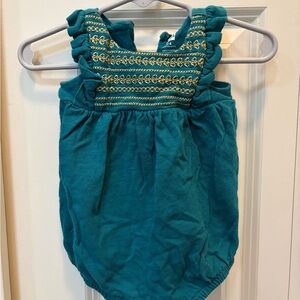 Teal Embroidered Baby Romper